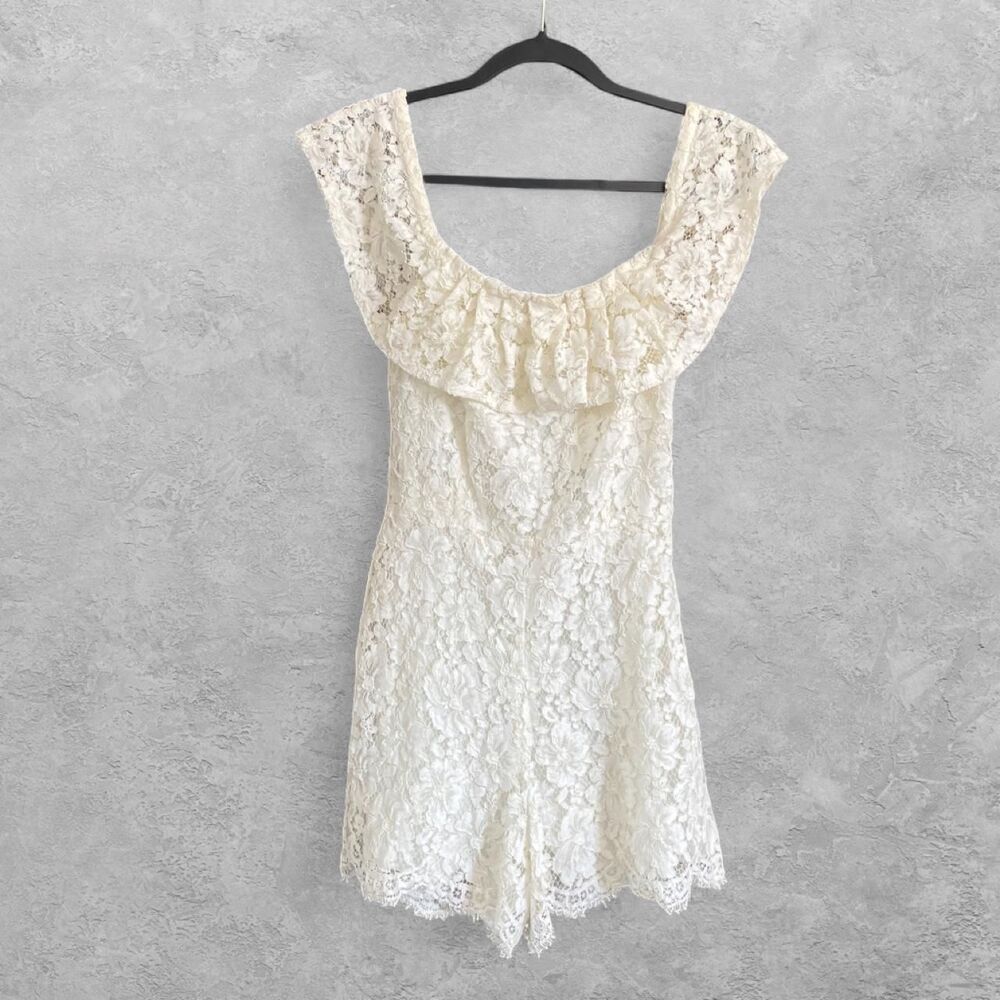 Sandro Paris Lace Off Shoulder Romper XS Ruffle Coquette Angelic Bridalcore